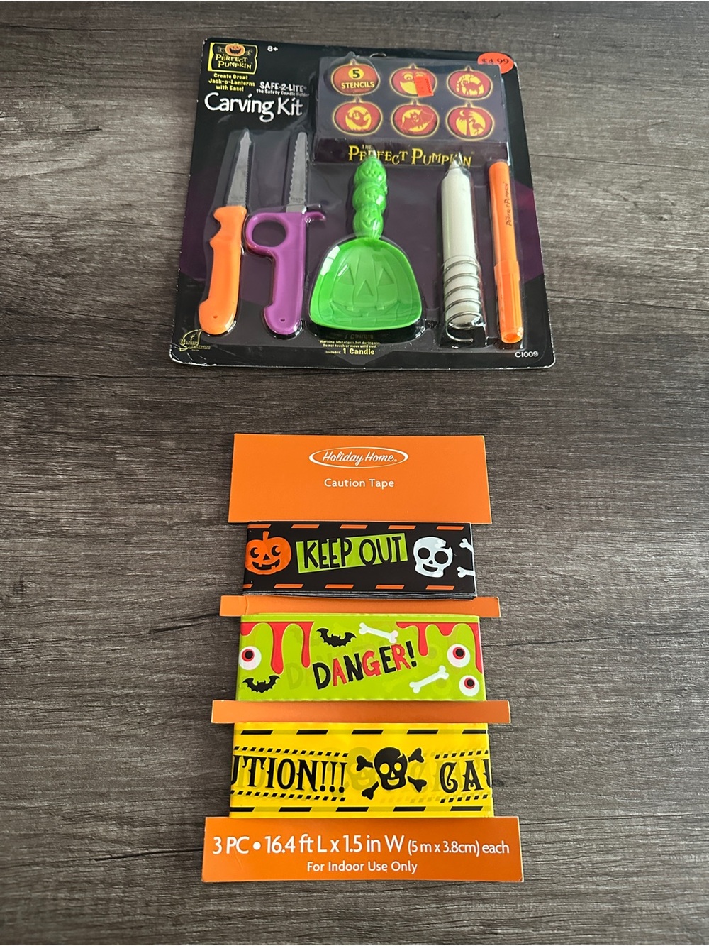 Halloween Caution Tape & Carving Kit - Green, Orange, Purple Accents